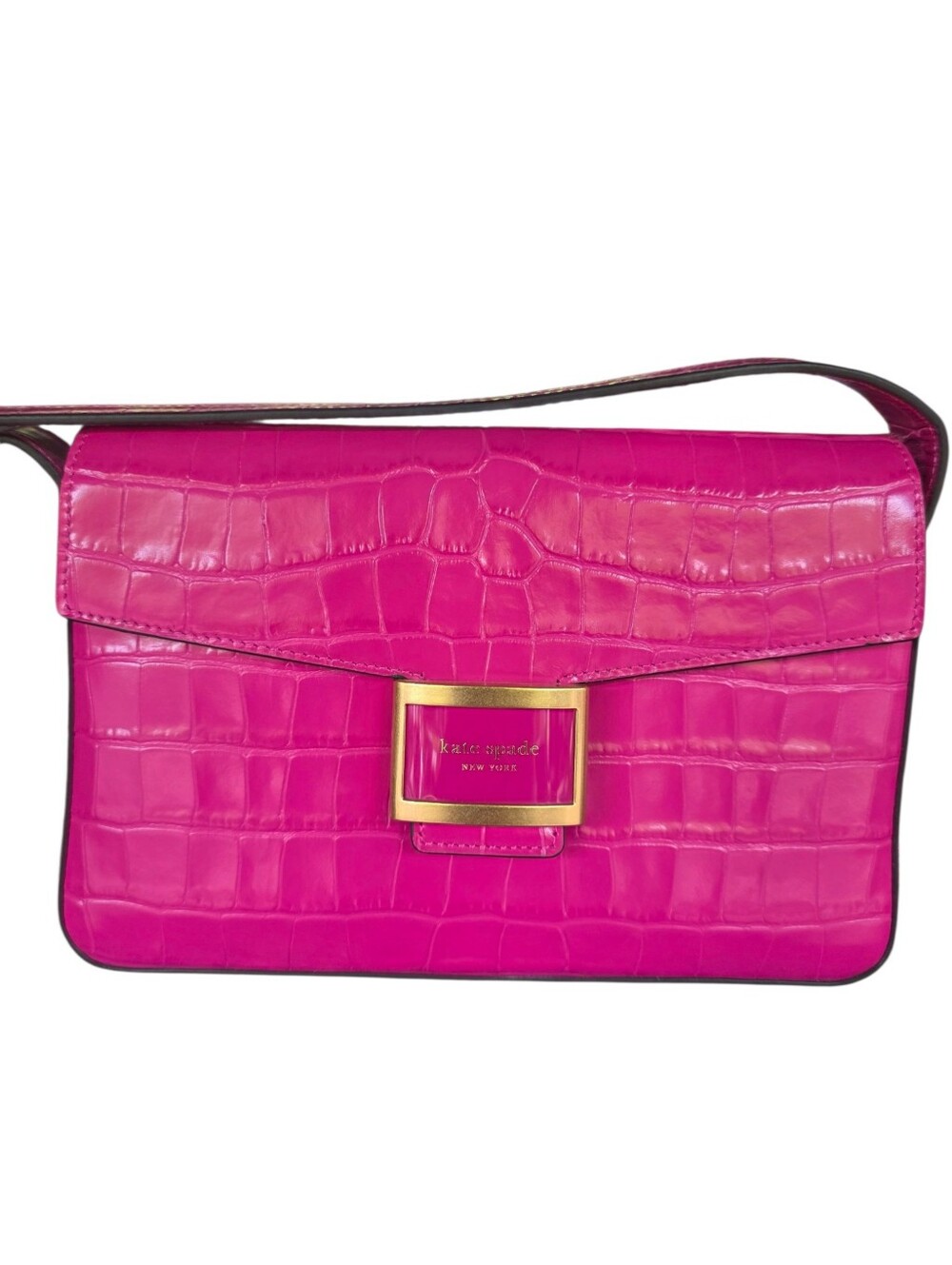 kate spade Hot Pink Croc-Embossed Shoulder Bag with Gold Hardware